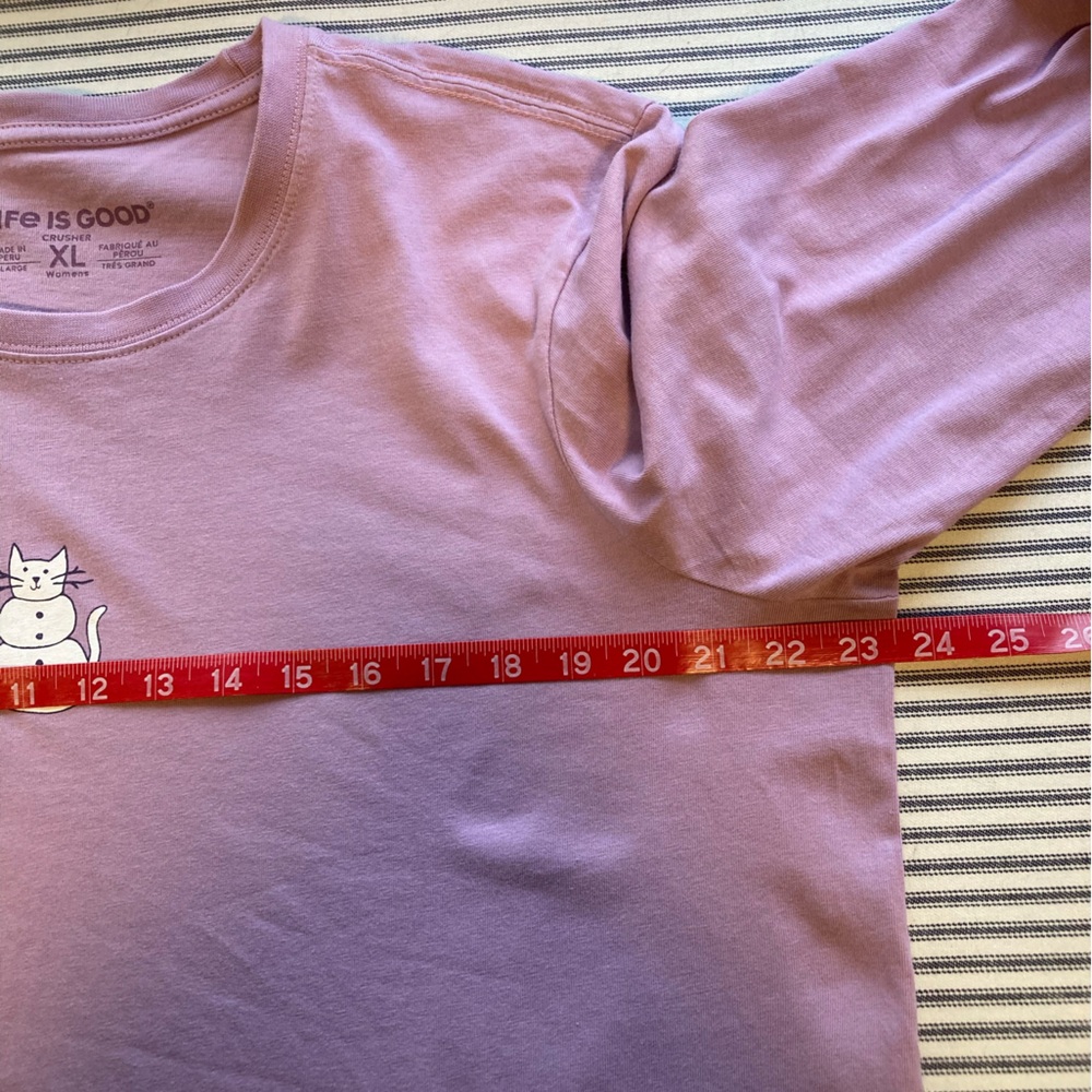 NWOT Life Is Good Women’s Mauve/Pink Long Sleeve Tee, with Cat Snowman, Size XL - Picture 5 of 13
